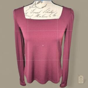 Banana Republic Burgundy Square Neck Blouse | Long Sleeve Feminine Top XS